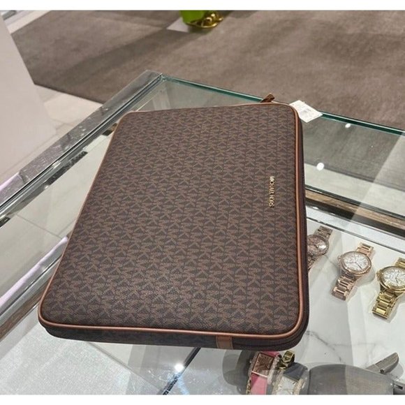 Michael Kors JetSet 13 Inch Laptop Case with Logo Leather/Coated Case Brown - Picture 7 of 12